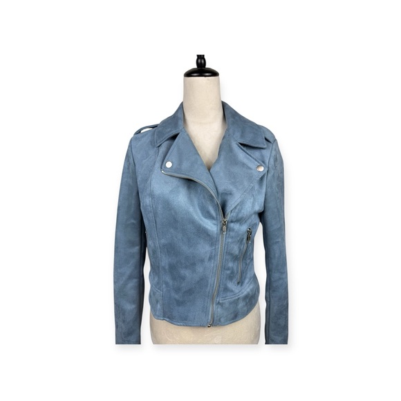 BB Dakota by Steve Madden Jackets & Blazers - BB Dakota Steve Madden blue faux suede moto zip jacket size small